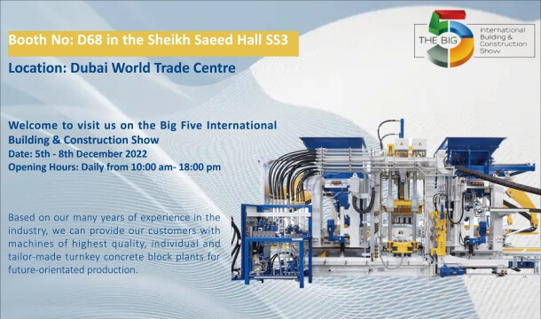 BIG 5 ရှိုး UAE တွင် QGM-ZENITH Block Machine သို့လာရောက်လည်ပတ်ရန်ကြိုဆိုပါသည်။